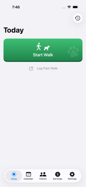 SideWalker Today screen with the big green Start Walk button